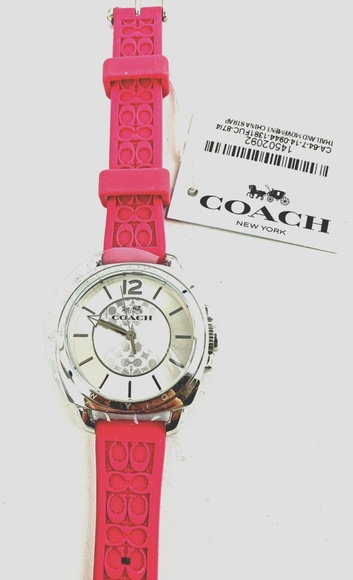 Coach Womens Boyfriend Fuchsia Logo-Embossed Watch - Picture 5 of 8